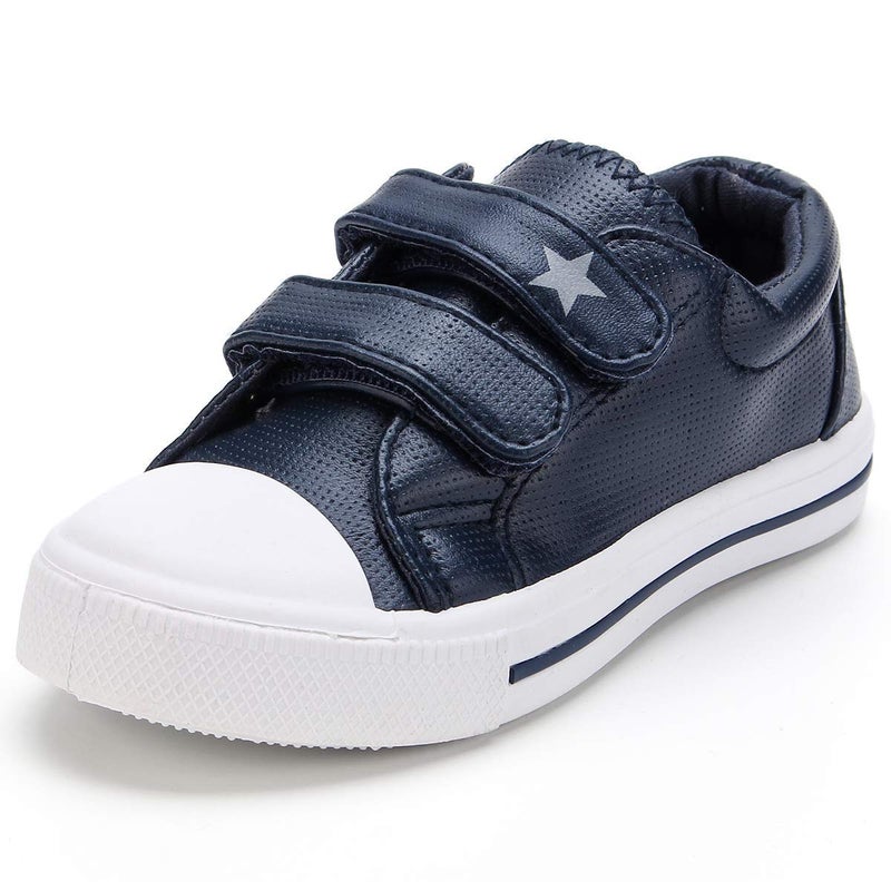 K KomForme Toddler Boys & Girls Shoes Kids Canvas Sneakers with Cartoon Dual Hook and Loops, Size 8 Toddler, Navy - Image 1